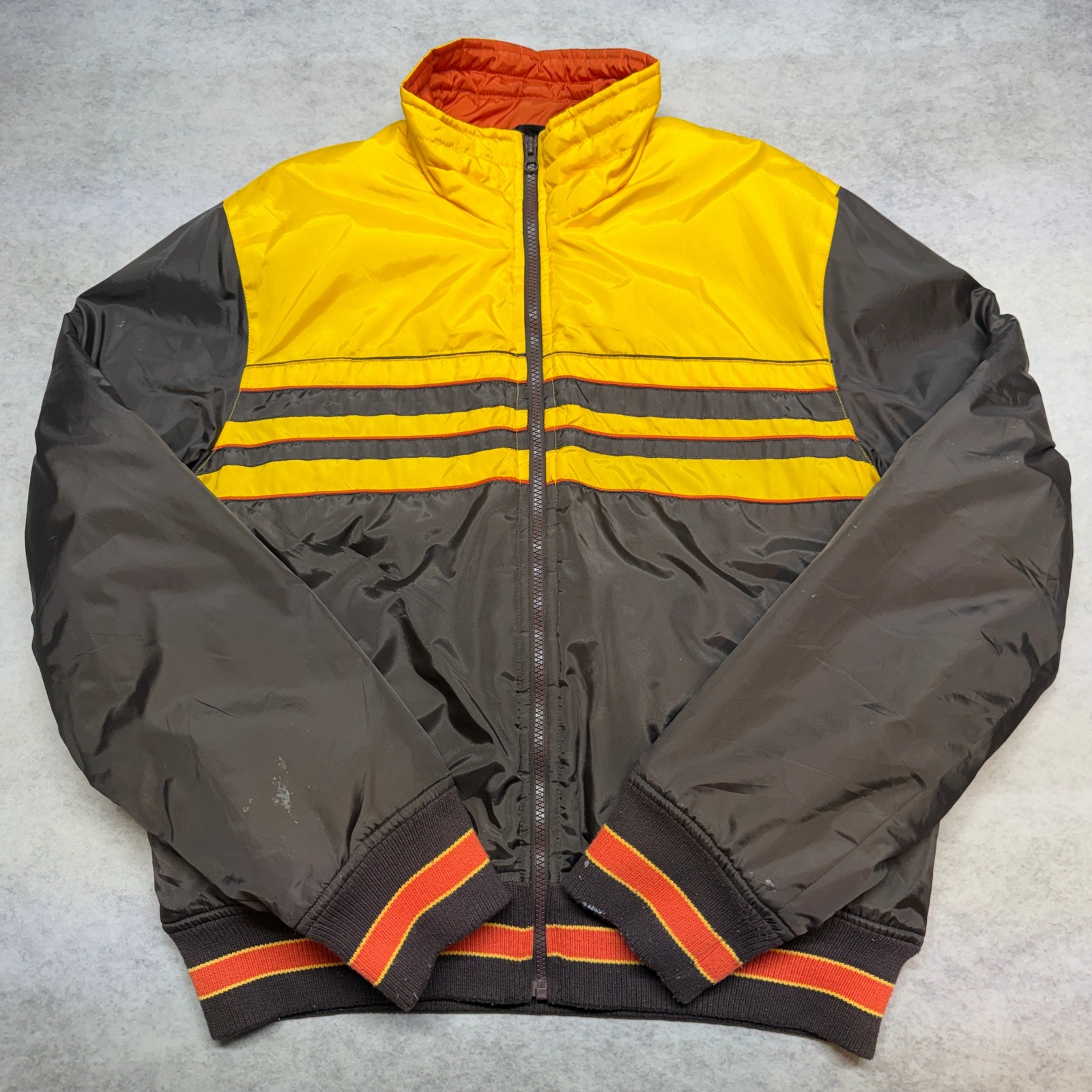 Vintage Rogue By Reilly Olmes Puffer Jacket Mens Medium Brown Yellow Y2k